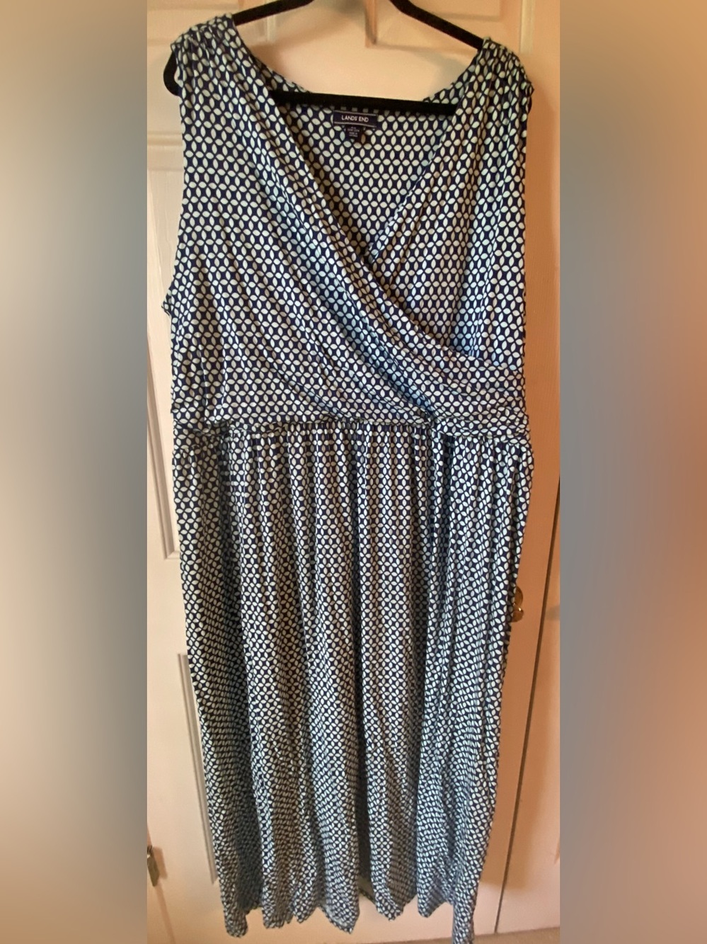 Lands' End Dark Blue and Light Blue Geometric Pattern Wrap/Like Maxi Dress -2X
